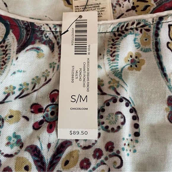 Chicos Moroccan Dreams Poncho Top Womens Small/ Medium Green Multi Shirt NEW - Picture 3 of 8